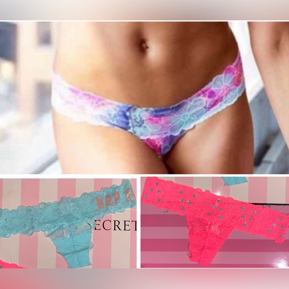 2 Victoria’s Secret PINK Panties bundle Lace Thong Panties PINK bling panties